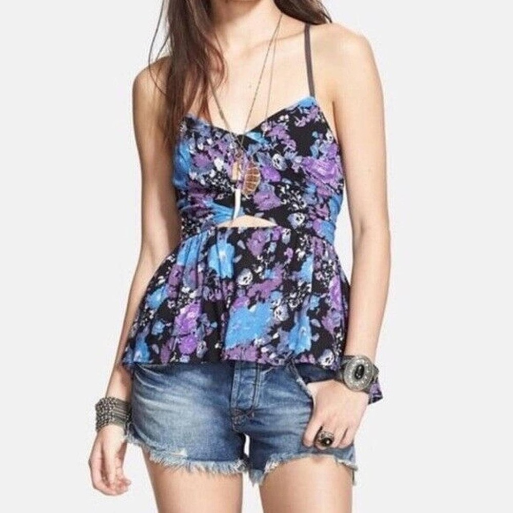 FREE PEOPLE women's purple/multi "some like it hot" boho tank, M. - Picture 2 of 5